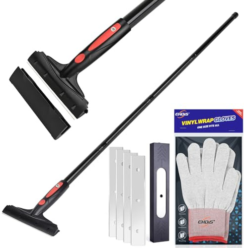 EHDIS Kit Raschietto Vetro - Raschietto con Manico Lungo(15-58inch) et Guanti con 10 Lame, per Finestre, Pavimenti, Pareti, Stufe, Vernice, Etichette, Adesivi, 6INCH