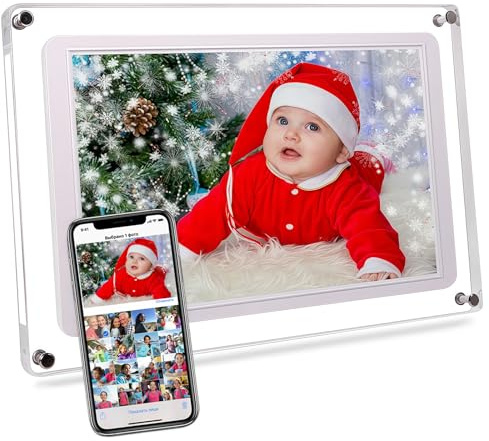 Maovz Digitaler Bilderrahmen mit Frameo-App, 10,1 Zoll, Acrylrahmen-Design, 32 GB Speicher, IPS-Touchscreen, Auto-Rotate, einfaches Teilen per App (10.1-Acryl)