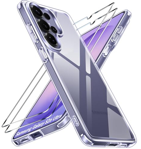 ivoler Nie Vergilbung Klar Hülle für Samsung Galaxy S26 Ultra 5G, 1 Handyhülle mit 2 Stück Panzer Schutz Glas, [Militärischer Schutz] Stoßfest Transparent Schutzhülle Dünn Durchsichtige Case