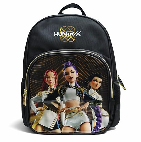 KPop Demon Hunters Backpack - 36cm School Bag, Huntrix Merch, Black & Gold | Officially Licensed K-Pop Merchandise by Blue Sky Studios, Lightweight Rucksack for Girls, Padded Straps & Holographics