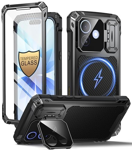 Beeasy Extrem Militärschutz für iPhone 17 Metall Hülle mit Kameraschutz | [Integrierter Ständer & Panzerglas] MagSafe Schutzhülle, Robuste Aluminium Handyhülle, Stoßfest Bumper Heavy Duty Case