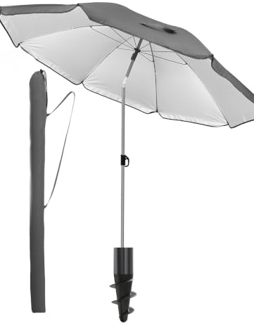 Menz Sonnenschirm Strand Ø 180 cm, Anthrazit | UPF 50+ Strandschirm, Sonnenschutz für Strand und Balkon - Strandschirm windfest stabil, Sonnenschirm mit Schutzhülle