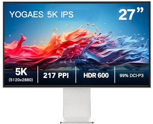 Monitor 5K de 27 pulgadas con panel IPS, cuerpo y soporte de aleación de aluminio 5K (5120 × 2880), sRGB 100%, 99% DCI-P3, VESA100*100,altura ajustable,Sin bordes en los cuatro lados (Brillante)