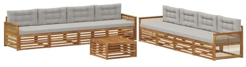 vidaXL Outdoor-Sofagarnitur mit Kissen 9 pcs Natürlich und Hellgrau, Garten Lounge Set, modernes Akazienholz Sofa, wetterfeste Möbel, Bequeme Terrassen Sitzgelegenheit