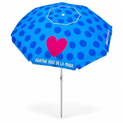 TIENDA EURASIA – Sombrilla de Playa Grande Agatha Ruiz de la Prada | Protección UV UPF40 | Mástil de Acero Regulable e Inclinable | Tela Impermeable | Varillas de Fibra de Vidrio