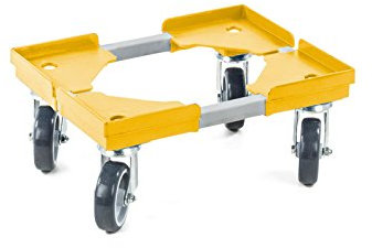 aidB Transportroller Variabel nicht unterteilt für Euroboxen mit 4 Gummilenkrollen, Gelb, 400x300 mm, variabler Rollwagen zum Transport von Kisten, Praktischer Kistenroller