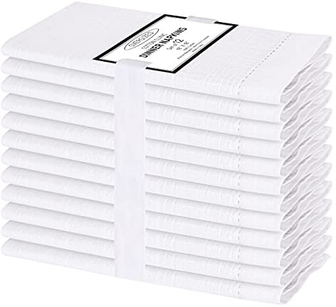 Baumwolle-Klinik 12er-Set Stoffservietten 46x46 cm, Hohlsaum Servietten Hochzeit, 100% Slub Baumwolle Servietten Maschinenwaschbar - Weiss
