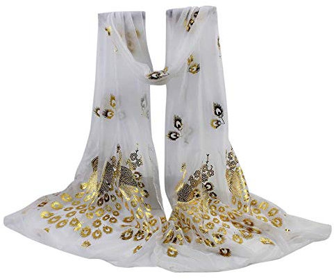 YEBIRAL Damen Schal Ganzjährig Mode Pfau Super Weich Tücher Lange Halstuch 10 Farben(Weiß)
