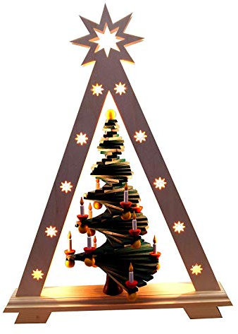Rudolphs Schatzkiste Schwibbogen Spitze mit Stufenbaum HxBxT 47,5x36x19cm NEU Lichterbogen Fensterbogen Erzgebirge Seiffen Weihnachten Holz Dekoration