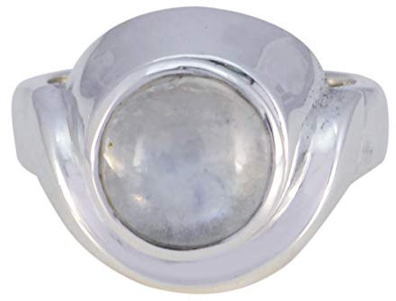 Joyas Plata echte Edelsteine ​​runde Form ein Stein Cabochon Regenbogen Mondstein Ring - Sterling Silber weißen Regenbogen Mondstein Ring - Juli Geburt Krebs Astrologie echte Edelsteine ​​Ring
