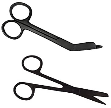 Krankenschwester Scheren Set MIT GRAVUR - Verbandschere Krankenschwester - Krankenschwester Zubehör - Krankenschwester Geschenk - Edelstahl Scharf - Abgerundete Spitze (Stealth Black)