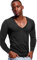 Zbrandy Deep V Neck Shirts Men Long Sleeve Stretch T-Shirt Low Cut Undershirts Black XXL