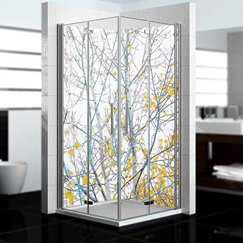dedeco Eck-Duschrückwand wasserfest mit Birke Motiv UV-Lack matt - 2 x 90x200 cm, als Badrückwand zum Fliesenersatz, als Dekorwand, Wandverkleidung und Duschplatte aus Aluminium - Made in Germany