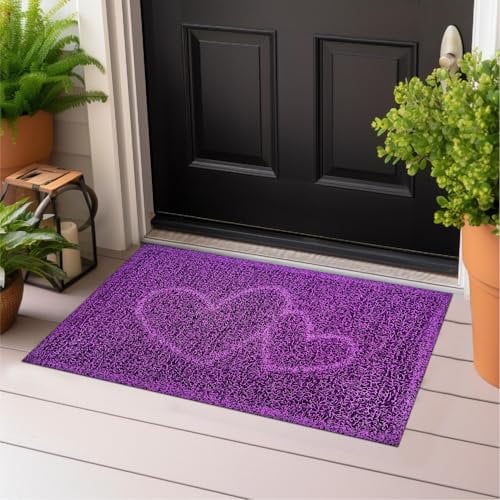 Majo Lifestyle und Home® Fußmatte rutschfest waschbar Flur-Matte weiche Haustür-Matte, Schmutzfangmatte für innen und außen, Fussabtreter Eingangsbereich (LILA Herz, 38x58 cm)
