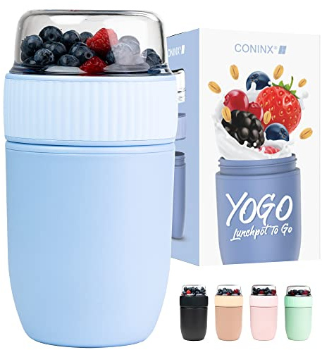 Coninx Müsli Becher To Go Mit 2 Fächern Auslaufsicher Für Frühstück | Genieße Frisches Joghurt Mit Knusprigem Müsli Oder Snacks Unterwegs Ohne Vermischen