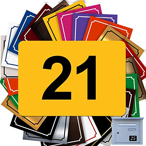 Numéro Pour Boîte Aux Lettres Adhésif - Numéro De Maison PVC – Plaque Gravée À Personnaliser - MEDIUM 7 x 5 cm (Jaune)