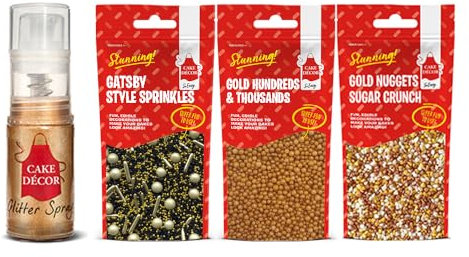 Cake Décor Gold Cake Decorations | 150g Gold Sprinkles & 4g Gold Glitter Spray | Sprinkles Cake Decorations | Edible Gold Sprinkles Cake Decorations (Gold)…