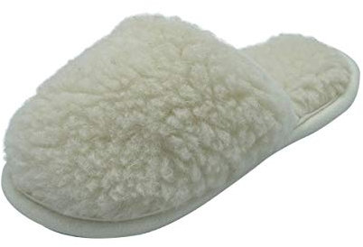 Hollert Damen Hausschuhe Pantoffeln aus Merinowolle Luna warme Schlappen aus Schafwolle Puschen Schuhgröße 36, Farbe Weiß