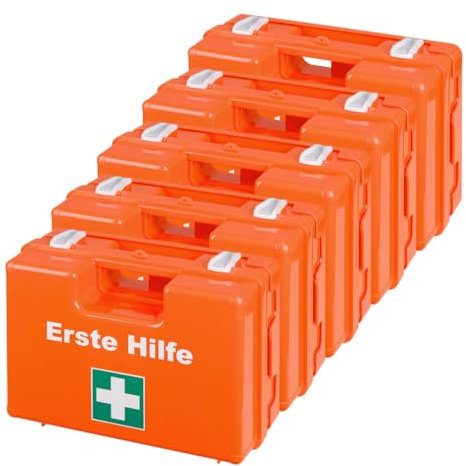 ERSTEHILFESHOP BIGPACK 5 x Erste-Hilfe-Koffer, mit Wandhalterung, Kunststoff, orange, DIN 13157, Art.-Nr. 608823 | Verbandskasten | Notfallkoffer | Erste Hilfe Kasten