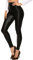 RIOJOY Damen High Waist Lederleggings Schwarz Kunstleder Leggins Sexy Lederoptik Leggings Hose, Schwarz Matt XXL