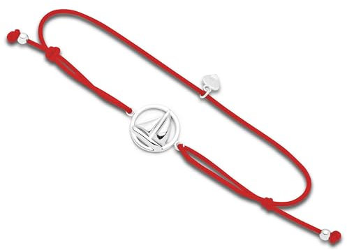 DUR Armband Ahoi Segelschiff, Elastik für Damen mit 925 Sterling Silber in der Farbe Rot, Längenverstellbar, Länge: 14 cm, A1627RO