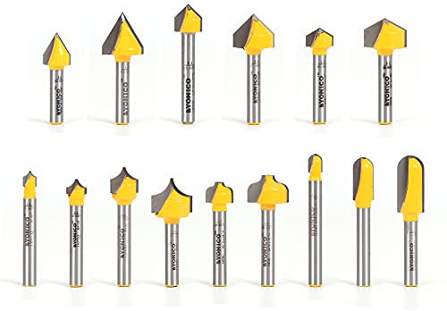 Yonico Router Bits Set 15 Bit 1/4-Inch Shank 17155q