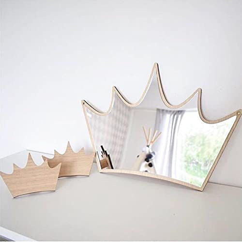 SWECOMZE Wandspiegel Kinder Spiegel, Skandinavische Spiegel Kinderzimmer, Kinderspiegel Spiegel Weiss Badezimmer-Spiegel Geschenke für Mädchen (Log-Krone)