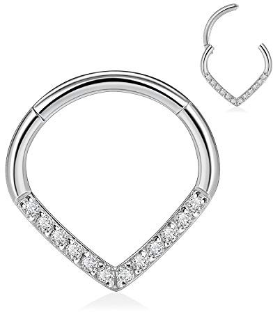 hengkaixuan Septum Schmuck 16G Titan Daith Ohrringe mit CZ Teardrop Septum Clicker Ring Silber Nahtloser Higned Segment Ring Rook Conch Knorpel Helix Creolen Nasenring Piercing Schmuck 10mm
