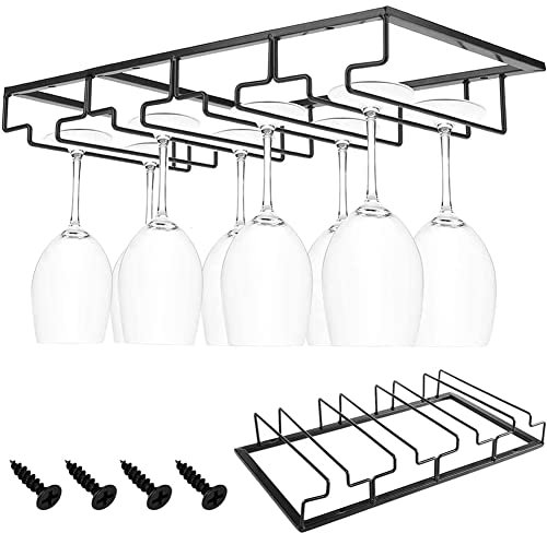 TTBDDM Porta Bicchiere da Vino Sospeso, Portabicchieri Sospeso, Porta Calici da Parete Metallo, Rack per Calici, con 4 Viti, per Casa, Bar, Cucina, Ristorante (4 Slot)