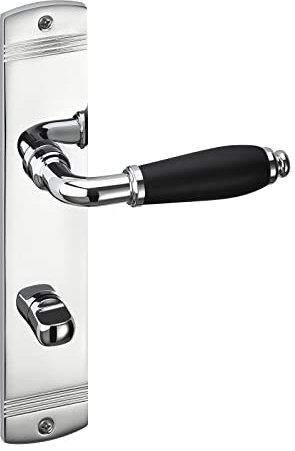 1 Set Türdrücker MATTEO Chrom poliert, Griff schwarz matt Bad (WC) Türdrücker auf Langschild Badezimmer-Garnitur mit Befestigungsmaterial von Sotech