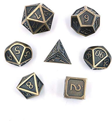 Fasizi 7-teiliges Metall-Würfel-Set, DND-Spiel, Polyhedral, massives Metall, D&D-Würfel-Set mit Aufbewahrungstasche für Rollenspiele, Dungeons und Drachen (Antique Roll Plating Silver)