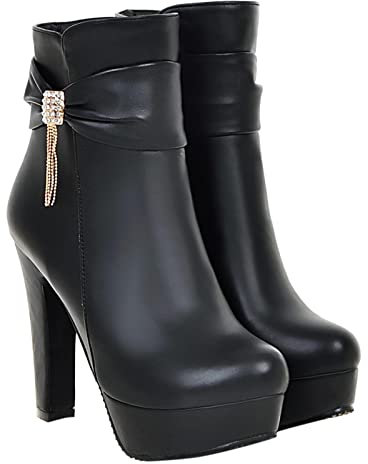 Plate-forme Talon Aiguille Bottines pour Femmes en Cuir Mode Rose Bottines bout Pointu élégant Imperméable Bottines Hiver Chaud Bottes de Neige Chaussures de Mariage