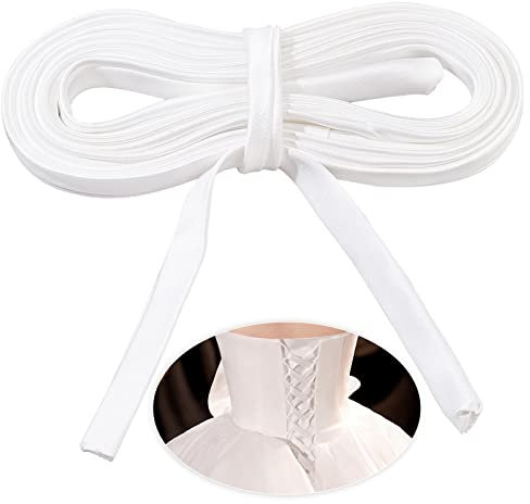 AHANDMAKER 137.8 Zoll Damen Krawattenrücken Für Hochzeitsbrautkleid, Weiße, Verstellbare Kordel Zum Schnüren Für Reißverschlussersatz Oder Knöpfe