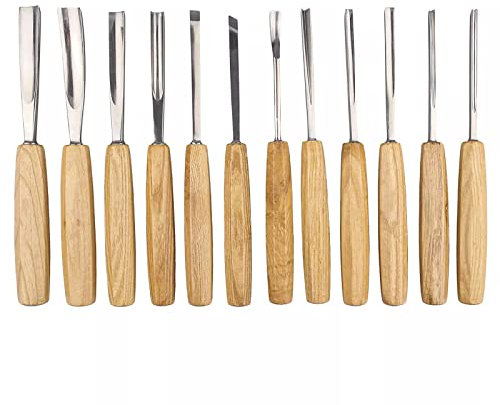 Holz Schnitzwerkzeuge Meißel Set für Holzbearbeitung, Meißel Hand Meißel Schnitzmesser für Anfänger Schnitzmeißel 12-teilige Satz professionelle Holz Hand Holz Drehmaschine Meißel Drehwerkzeuge