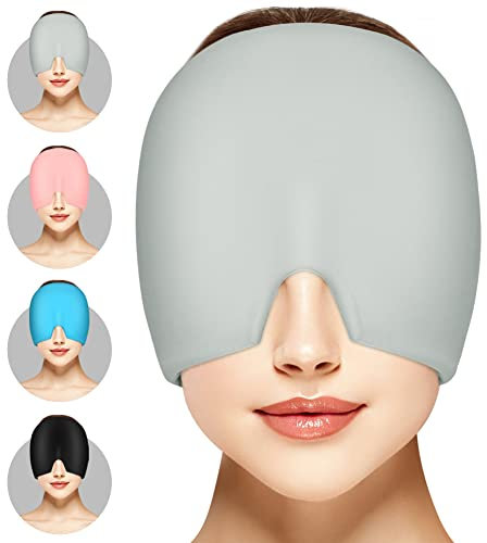 ACWOO Migraña Gorro de Gel, 180° Gorro Migraña Frio Reutilizable de Compresas Frias y Calientes, Migraña Alivio Gorro, Gorro de Gel para Migrañas Alivio, Aliviar la Tensión y Dolore de Cabeza, Gris