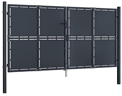 Homgoday Stahlzauntor 300x200cm Anthrazit mit Schloss & Erdungsstift - Sicherheit & Privatsphäre für Garten oder Terrasse Model144526