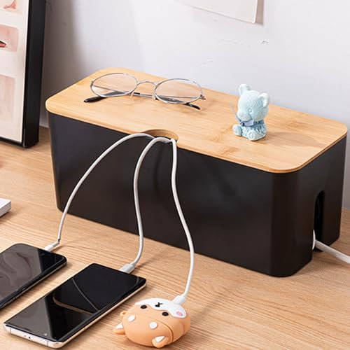 JIAMIAN Caja Organizadora de Cables, Regletas Enchufes Caja para Cables de Plástico ABS, Caja Organizadora Cables Grande, para Ocultar Cable de Alimentación (Black)
