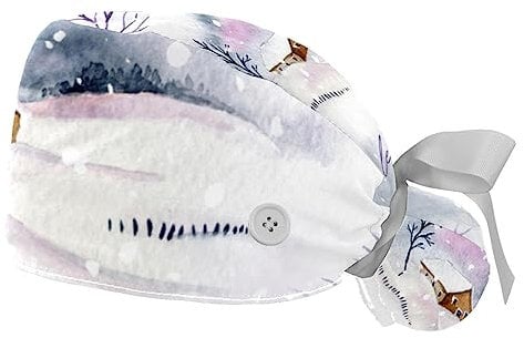 suojapuku 2er-Pack Arbeitshüte, Schrubbmütze,Hausschneewolken und Äste,Bouffant Cap für die Hausarbeit