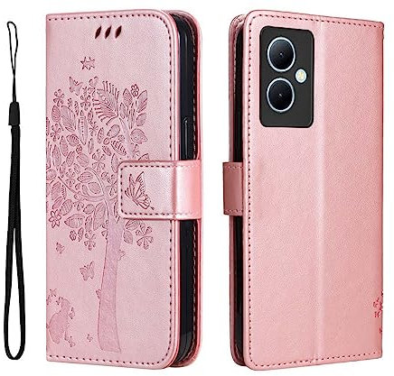 GOKEN Hülle für Vivo V29 Lite 5G, Schutzhülle Case Cover TPU PU Flip Leder Brieftasche Handytasche mit Kartenfächer Standfunktion, Klapp Handyhülle Geprägt Muster, Roségold