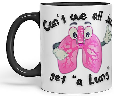Vixar Anatomy Pun Humor Get A Lung Coloured creamic 330 ml Mug Cup Gift Birthday Work Office Tea Coffee (Black)