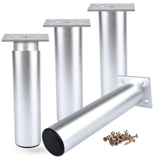 8 Inch / 20cm Metal Furniture Legs, 4Pcs Sliver Round Aluminum Alloy Furniture Feet DIY Replacement Support Leg for Table Cabinet Kitchen TV Stand Desk