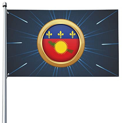 Dekorative Flagge für den Außenbereich, 90 x 150 cm, Guadeloupe-Flagge mit goldener Scheibe, dekorative Flagge aus Polyester. Leicht und elegant, sonnenfest, regenfest und lichtbeständig