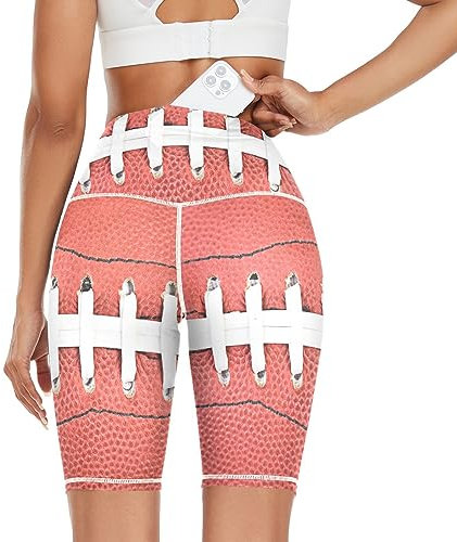 Linomo Damen High Waist Yoga Shorts, American Football Laces Workout Running Shorts Gym Radfahren Shorts Yoga Leggings für Frauen Mädchen, mehrfarbig, S