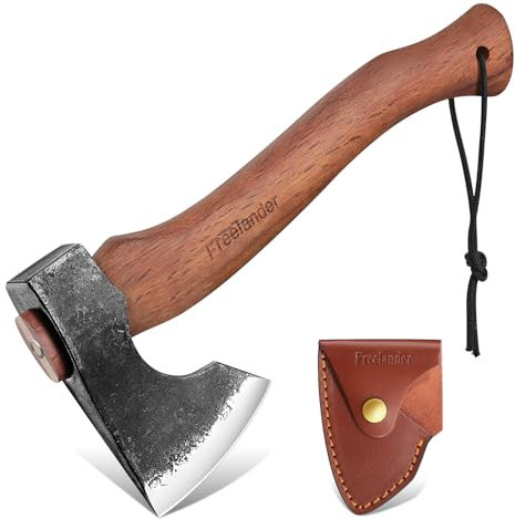 Freelander Beil Axt Survival, 33.5CM Spaltaxt für Holz, Handgeschmiedet Outdoor Camping Axt mit Scheide, Scharf Camping Beil für Bushcraft, Garten