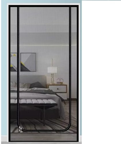 Kongdson Puerta mosquitera de tamaño personalizado para dormitorio, balcón, cortina de puerta antimosquitos con cremallera, malla de protección contra moscas para gatos y mascotas (80 x 210 cm