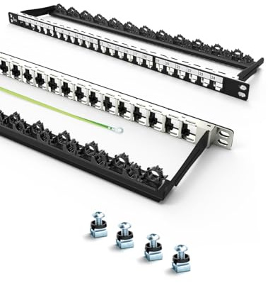 Enmane Panneau de brassage Keystone vierge 0,5U 24 ports 48,3 cm Montage en rack et montage mural Panneau de brassage réseau RJ45 blindé avec barre de gestion des câbles