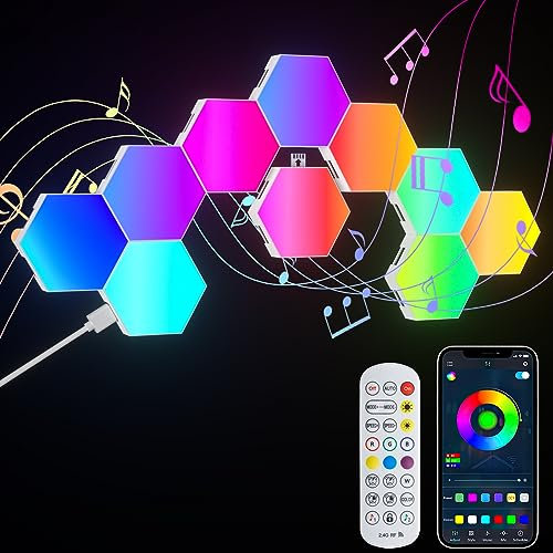 GIACOMO 10 lampade da parete a LED esagonali, pannelli esagonali RGB, lampade da parete Smart esagonali, per gaming, controllo della musica, fai da te, modulare geometria per gamer camera, decorazione