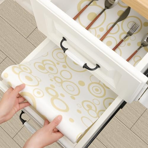 wohomuke Schubladenmatte 50.8x610cm küche Matte für schubladen schubladeneinlage zuschneidbar Eva Kühlschrankmatten Für Schubladen Regale Schrank Kühlschrank(Gelber Kreis,50.8cmx6.1m)