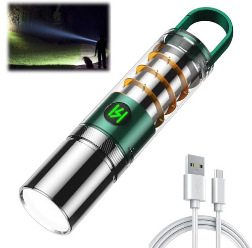 Linternas recargables de alto lúmenes, 100000 lúmenes, luz LED súper brillante, 6 modos con cable USB-C, IPX6 impermeable, potente linterna de mano para huéspedes, camping, emergencias