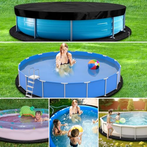 Mindsoft Bâche solaire ronde de 3,7 m pour piscine hors sol avec cordon de serrage et fermeture Velcro - Tapis rond de 3,6 m avec sangle coupe-vent, clous de sol, cordon de serrage